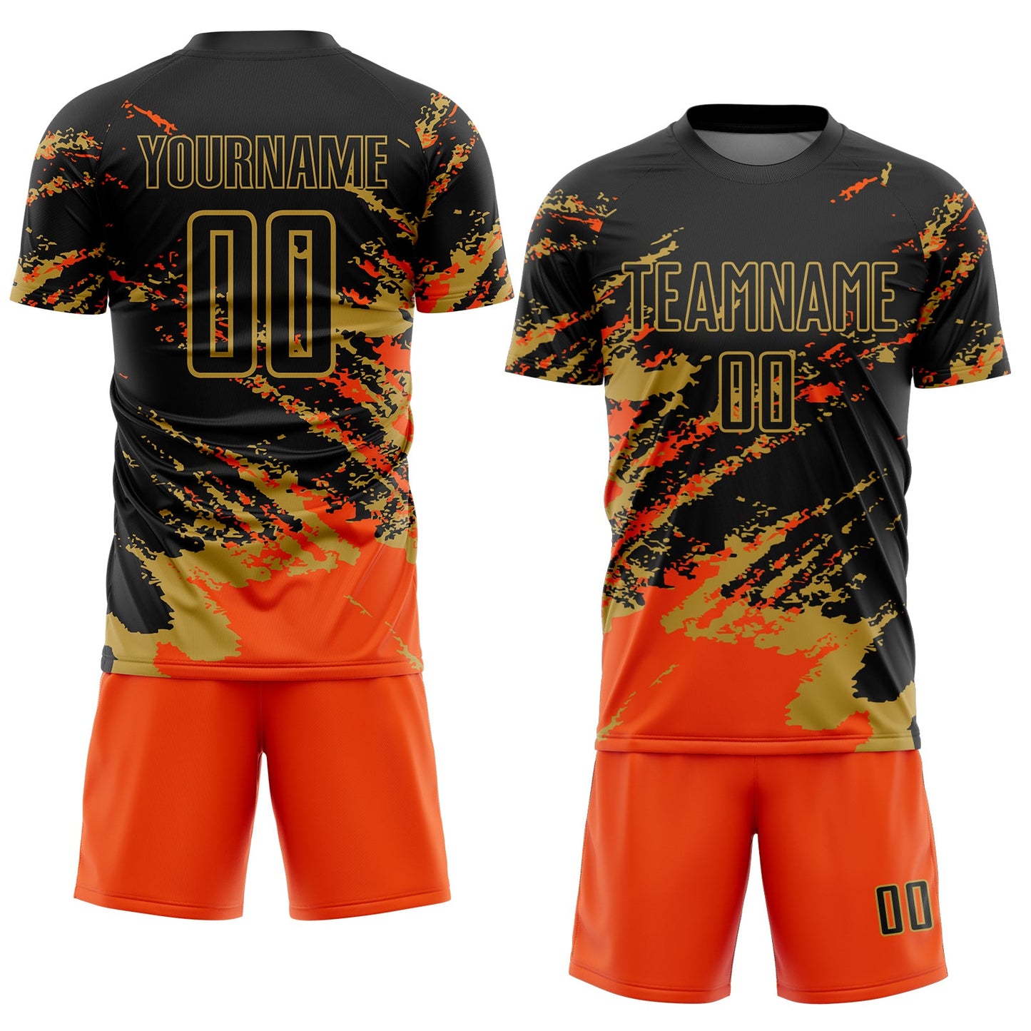 Custom Black Orange-Old Gold Abstract Fragment Art Splash Sports Sublimation Soccer Uniform Jersey Limited