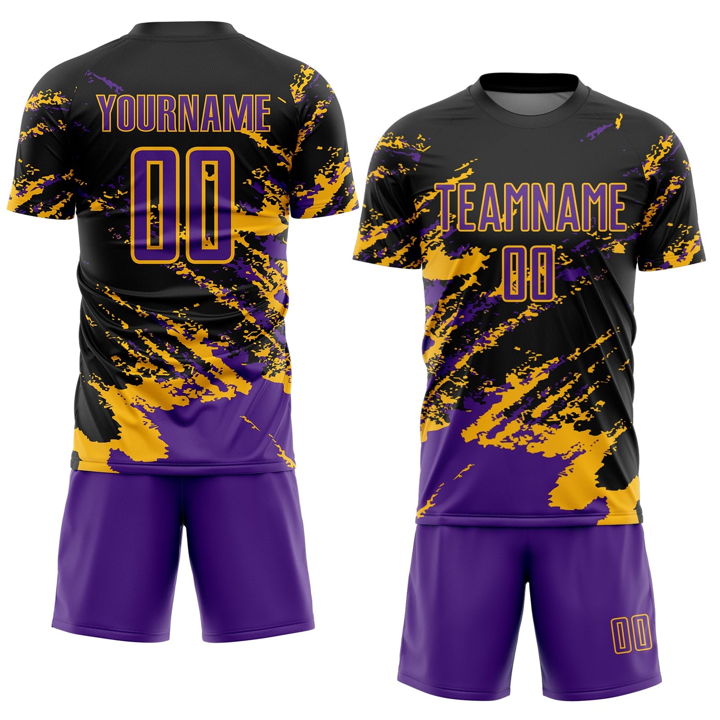 Custom Black Purple-Gold Abstract Fragment Art Splash Sports Sublimation Soccer Uniform Jersey Limited