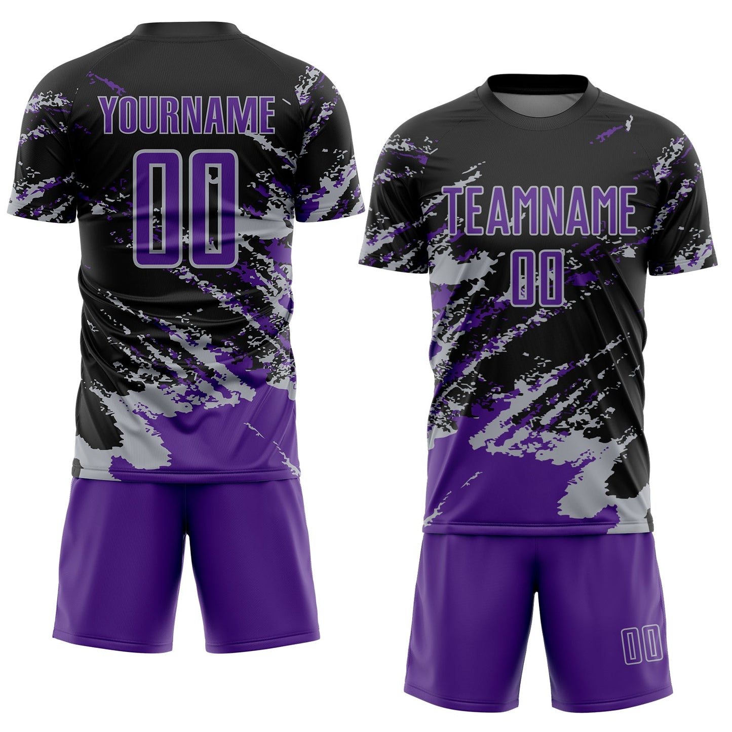 Custom Black Purple-Gray Abstract Fragment Art Splash Sports Sublimation Soccer Uniform Jersey Limited