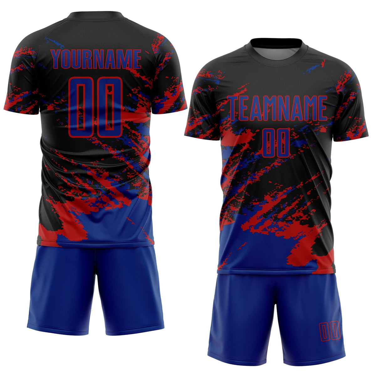 Custom Black Royal-Red Abstract Fragment Art Splash Sports Sublimation Soccer Uniform Jersey Limited
