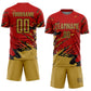 Custom Red Old Gold-Black Abstract Fragment Art Splash Sports Sublimation Soccer Uniform Jersey Limited