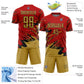 Custom Red Old Gold-Black Abstract Fragment Art Splash Sports Sublimation Soccer Uniform Jersey Limited
