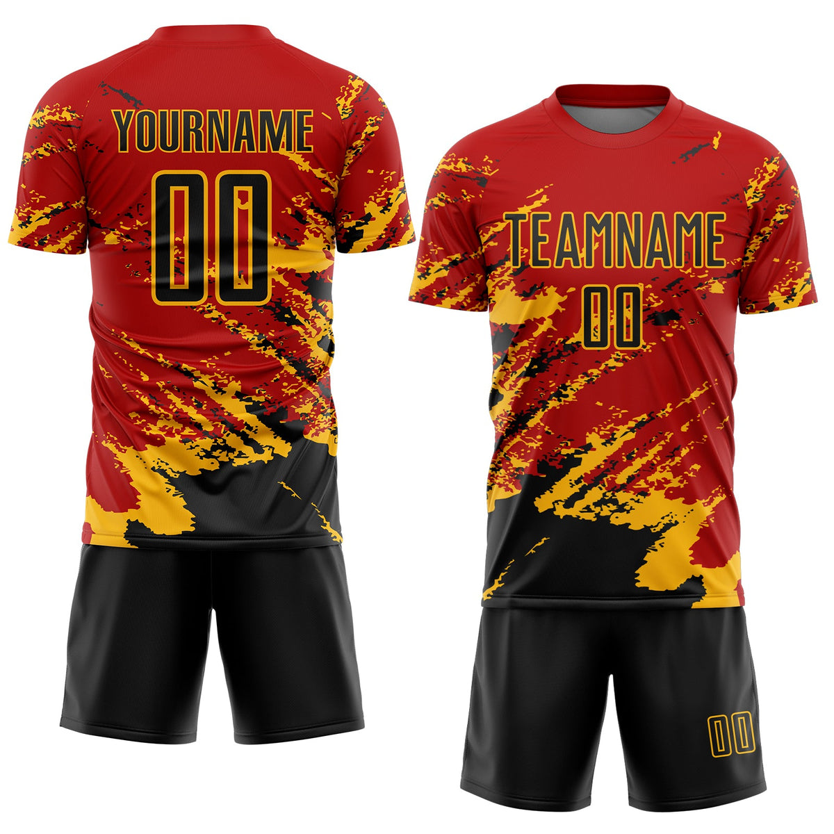 Custom Red Black-Gold Abstract Fragment Art Splash Sports Sublimation Soccer Uniform Jersey Limited