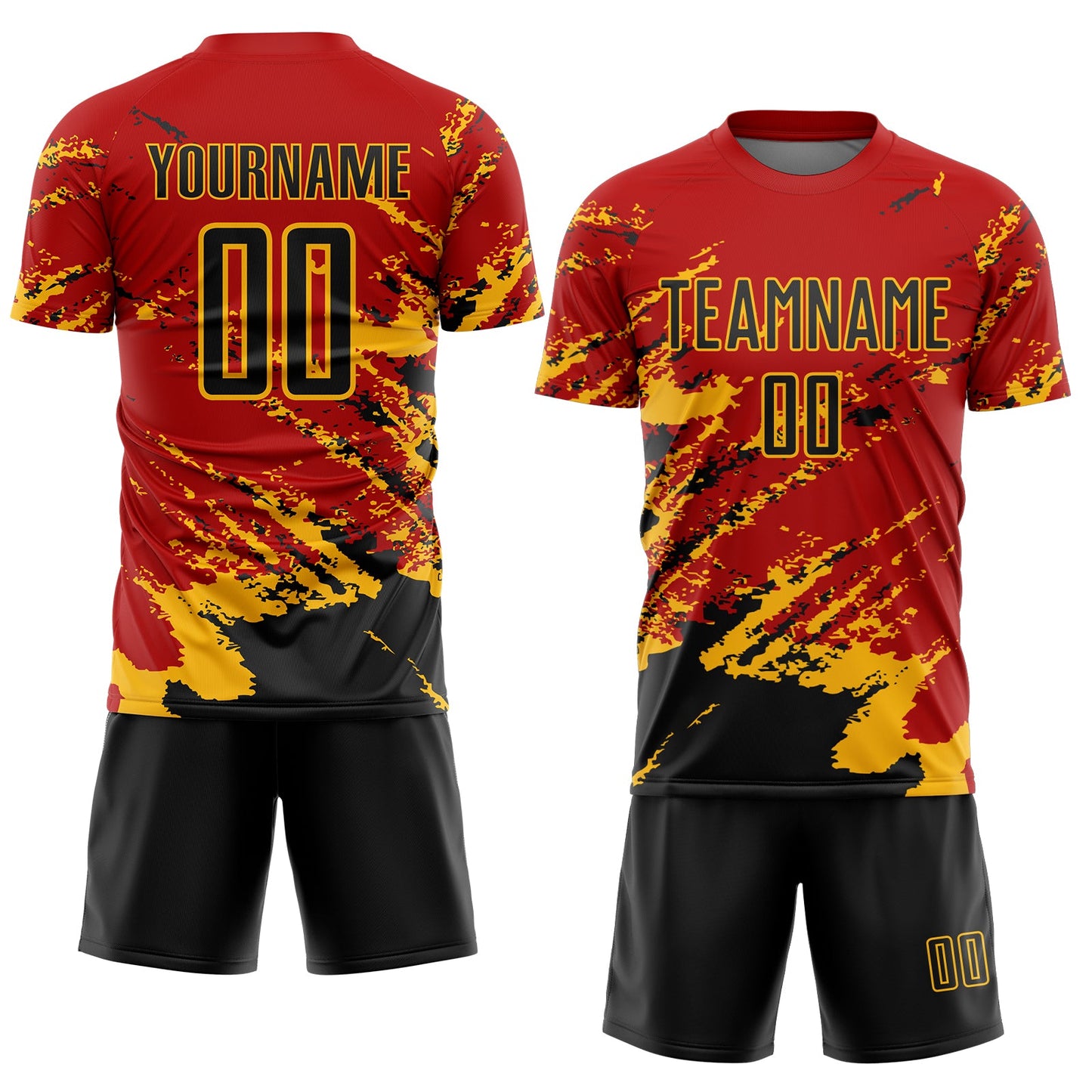 Custom Red Black-Gold Abstract Fragment Art Splash Sports Sublimation Soccer Uniform Jersey Limited