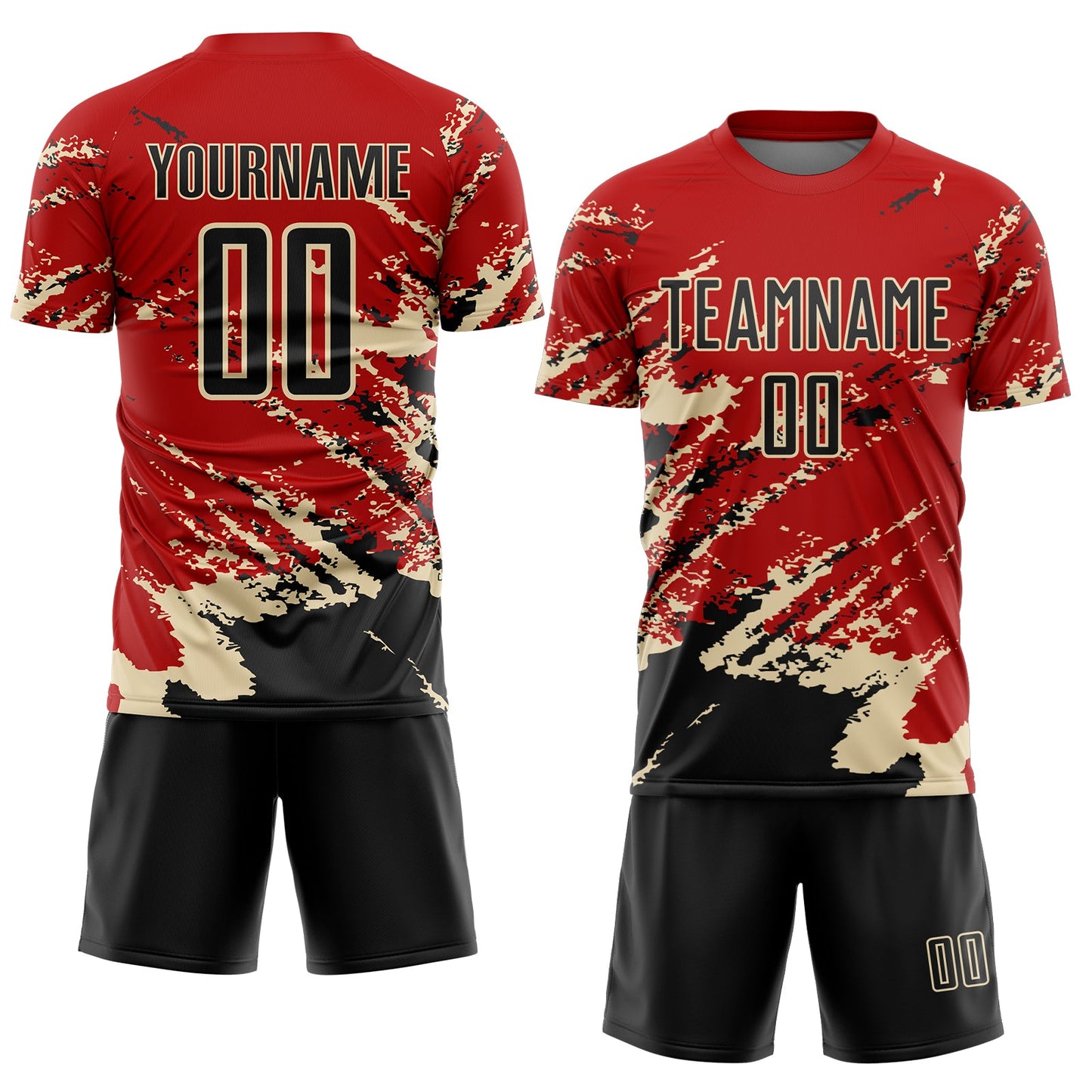Custom Red Black-Cream Abstract Fragment Art Splash Sports Sublimation Soccer Uniform Jersey Limited