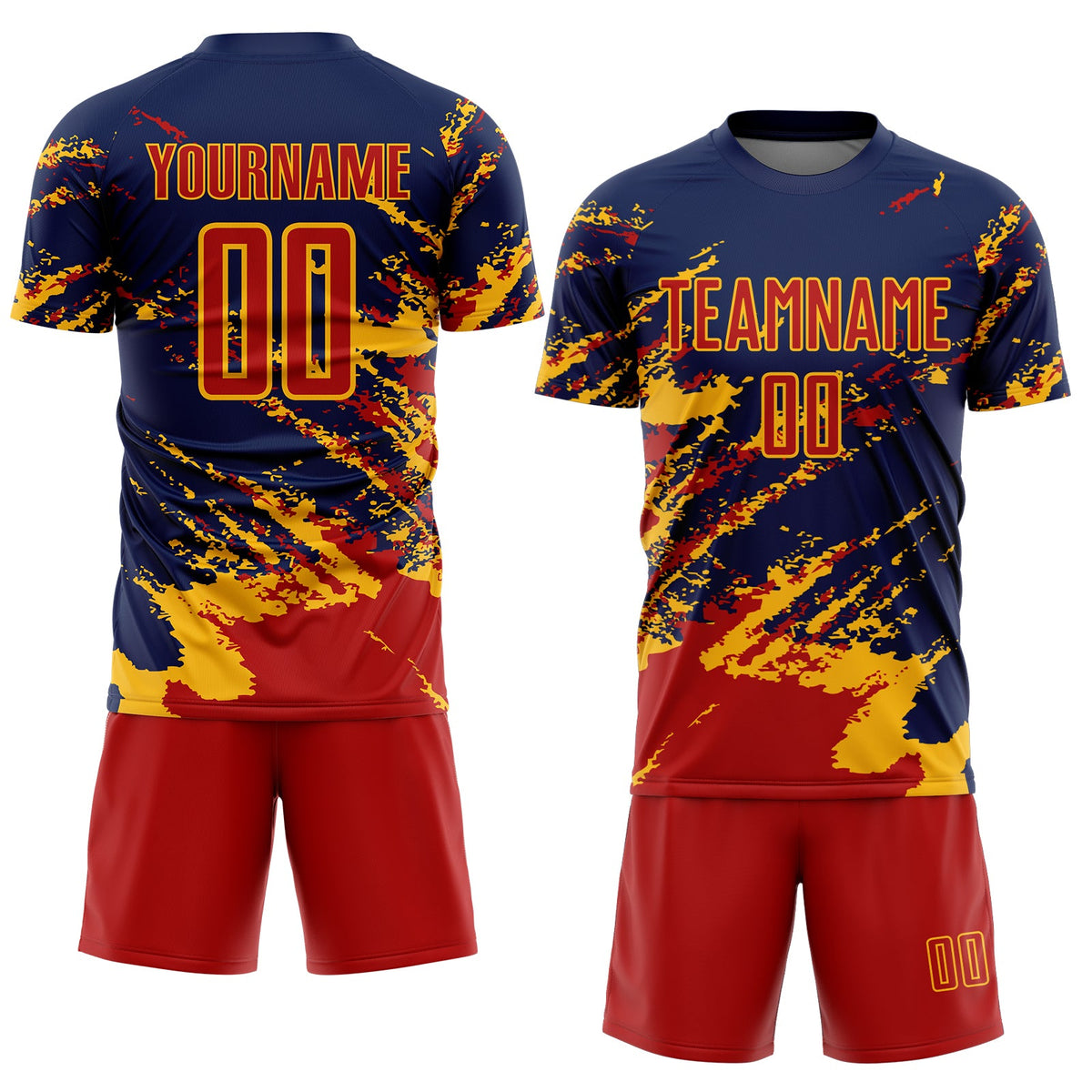 Custom Navy Red-Gold Abstract Fragment Art Splash Sports Sublimation Soccer Uniform Jersey Limited