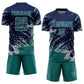 Custom Navy Teal-Gray Abstract Fragment Art Splash Sports Sublimation Soccer Uniform Jersey Limited