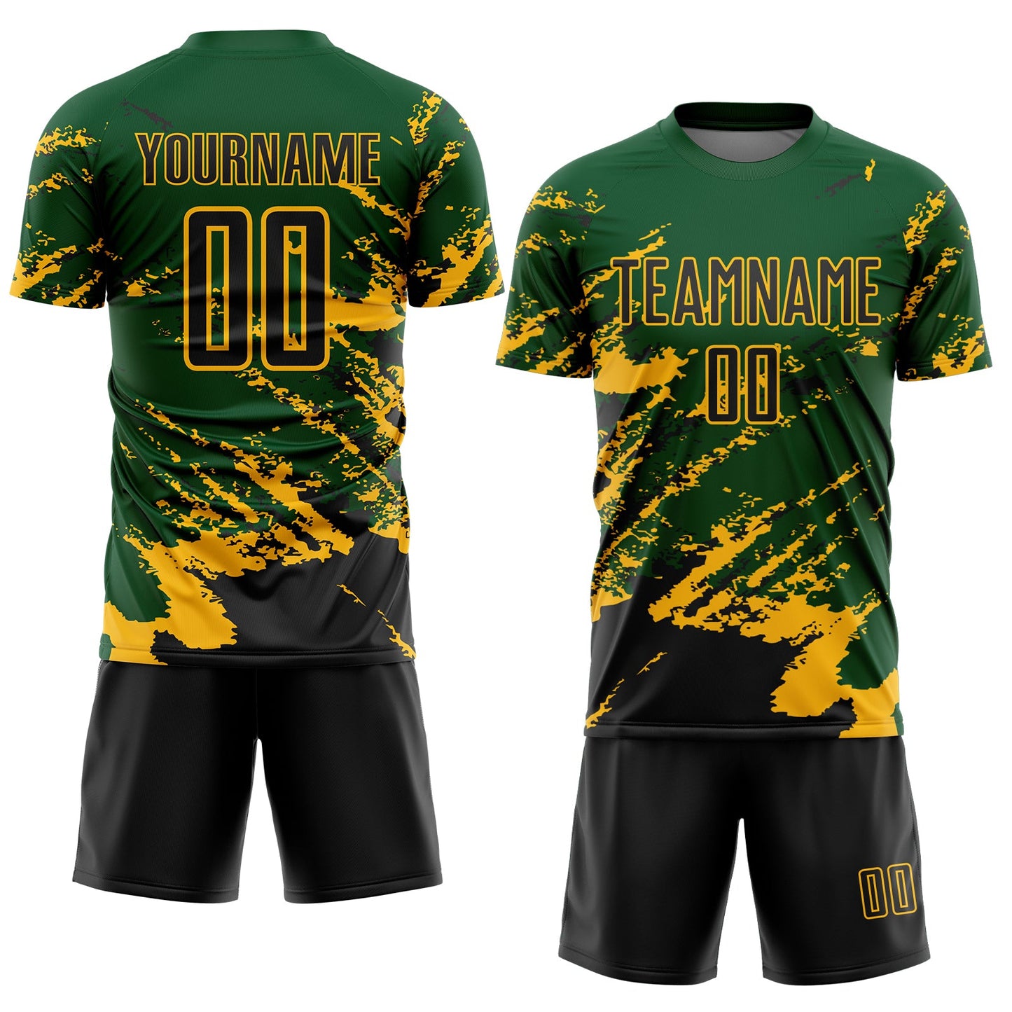 Custom Green Black-Gold Abstract Fragment Art Splash Sports Sublimation Soccer Uniform Jersey Limited