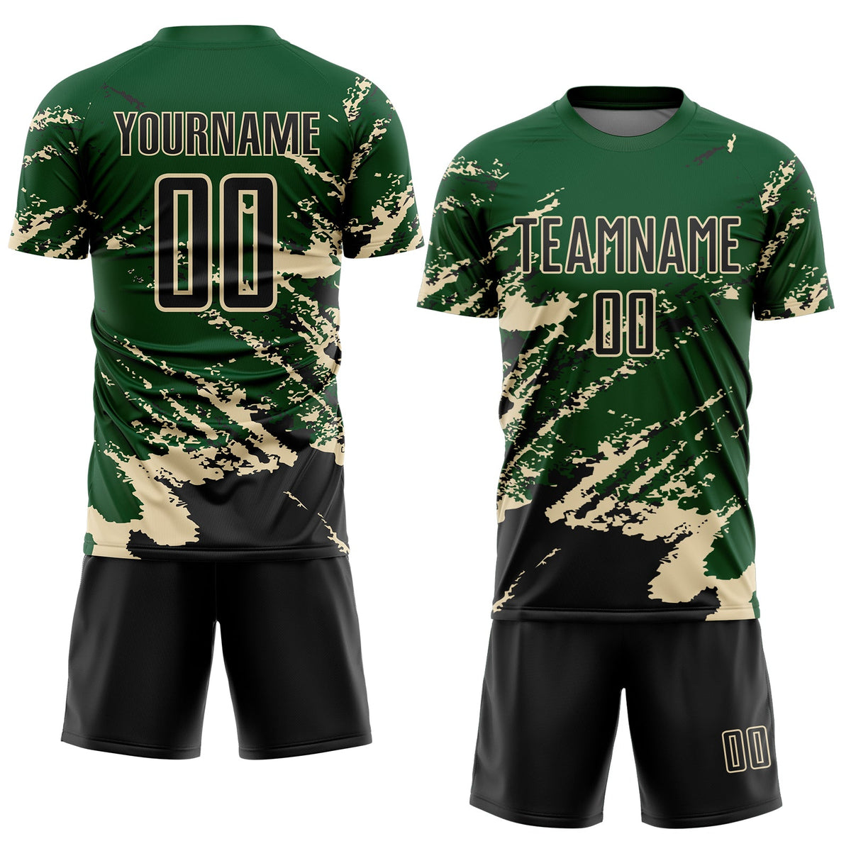 Custom Green Black-Cream Abstract Fragment Art Splash Sports Sublimation Soccer Uniform Jersey Limited