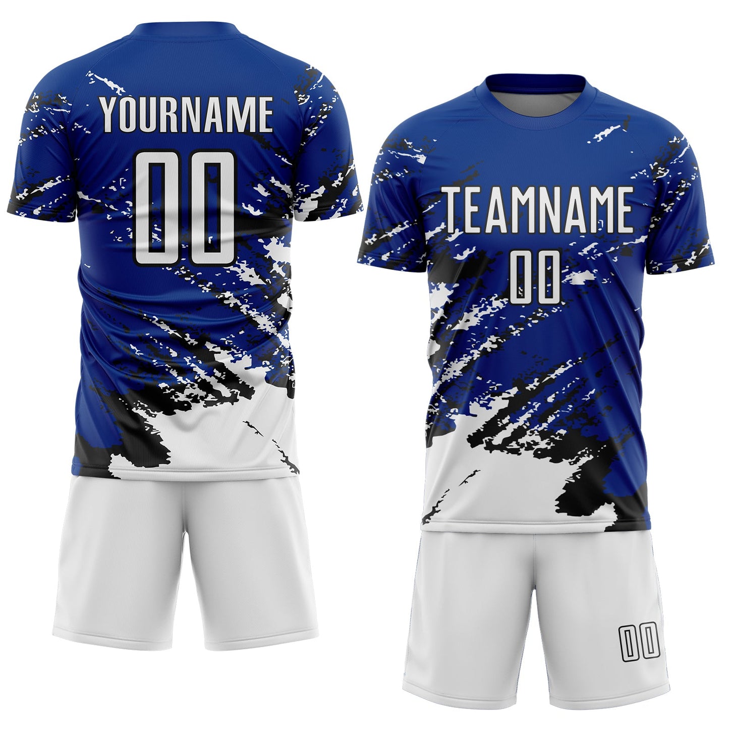 Custom Royal White-Black Abstract Fragment Art Splash Sports Sublimation Soccer Uniform Jersey Limited
