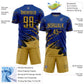 Custom Royal Old Gold-Black Abstract Fragment Art Splash Sports Sublimation Soccer Uniform Jersey Limited
