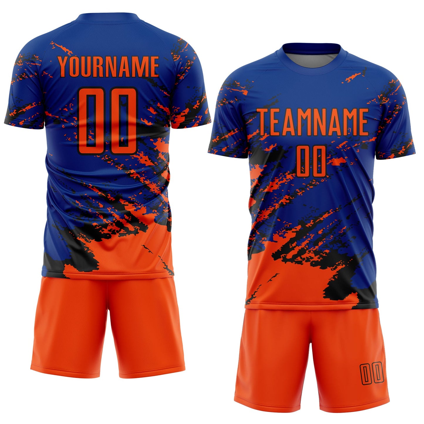 Custom Royal Orange-Black Abstract Fragment Art Splash Sports Sublimation Soccer Uniform Jersey Limited