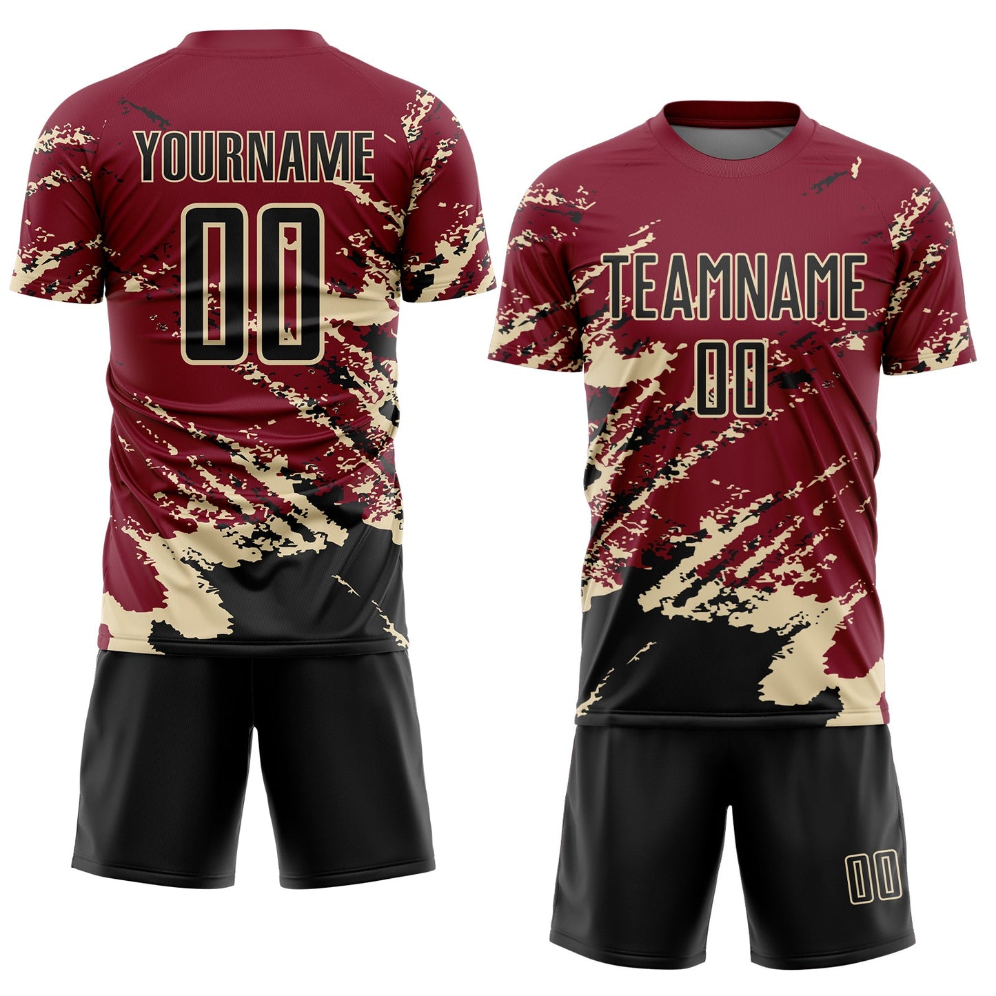 Custom Crimson Black-Cream Abstract Fragment Art Splash Sports Sublimation Soccer Uniform Jersey Limited