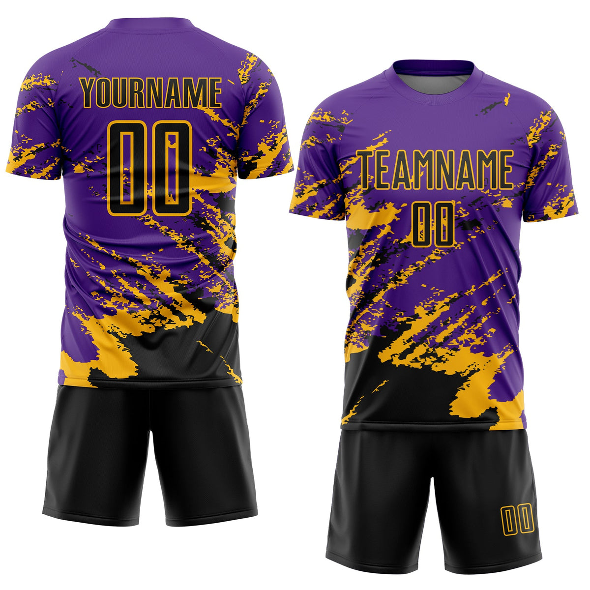 Custom Purple Black-Gold Abstract Fragment Art Splash Sports Sublimation Soccer Uniform Jersey Limited