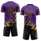 Custom Purple Black-Old Gold Abstract Fragment Art Splash Sports Sublimation Soccer Uniform Jersey Limited