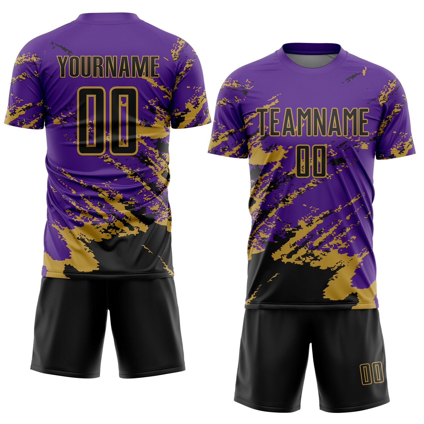 Custom Purple Black-Old Gold Abstract Fragment Art Splash Sports Sublimation Soccer Uniform Jersey Limited