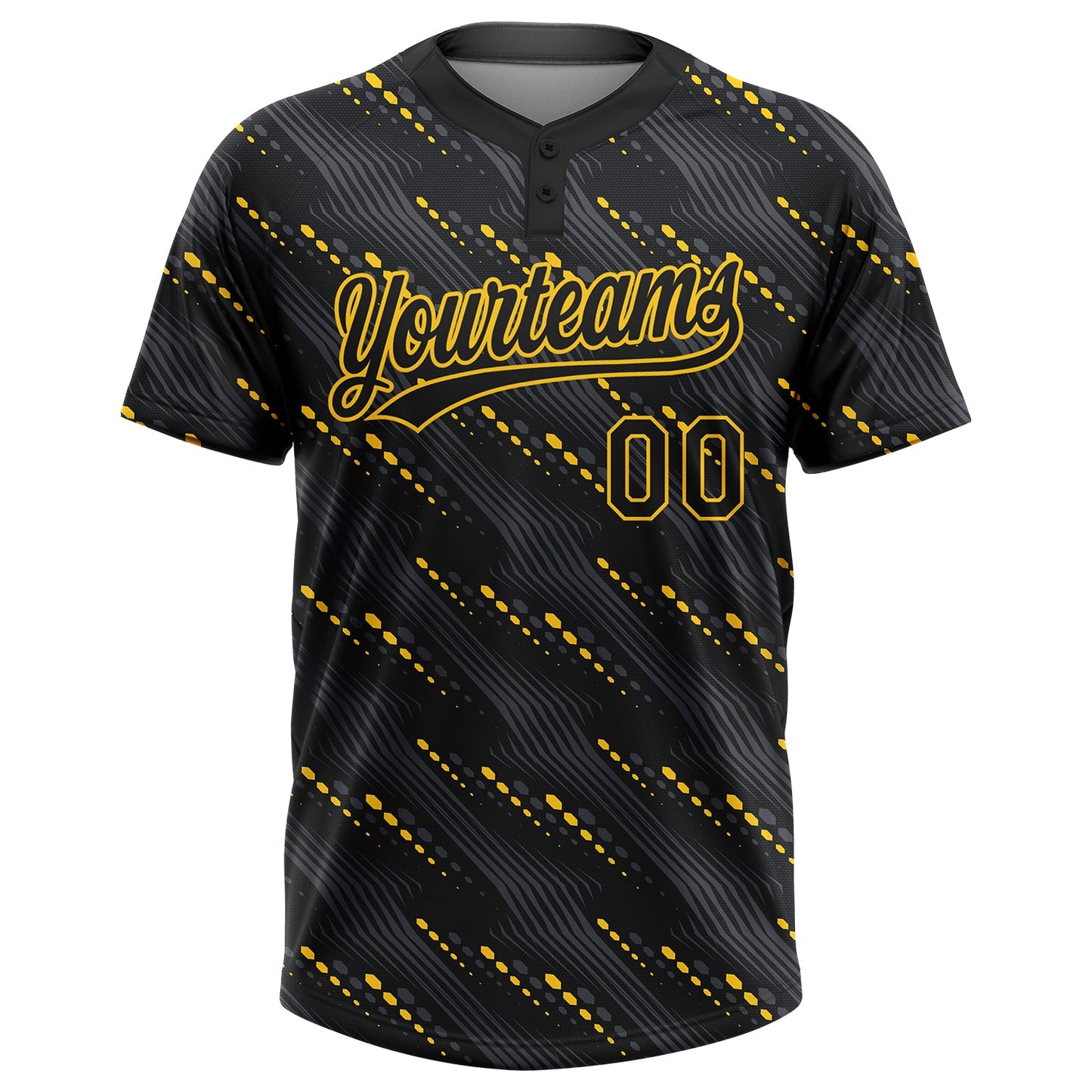 Custom Black Black-Gold 3D Pattern Two-Button Unisex Softball Jersey Limited