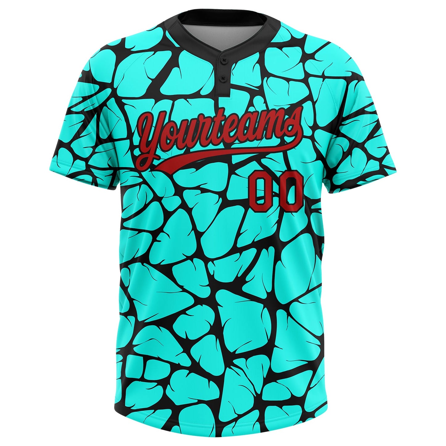 Custom Aqua Red-Black 3D Pattern Two-Button Unisex Softball Jersey Limited