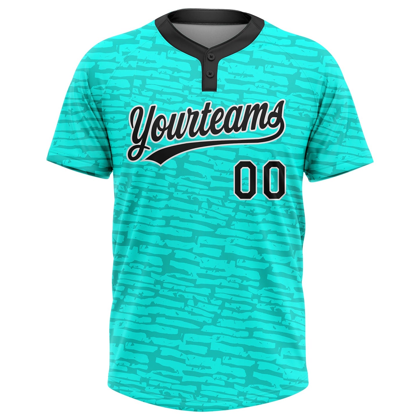 Custom Teal Black-White 3D Pattern Two-Button Unisex Softball Jersey Limited