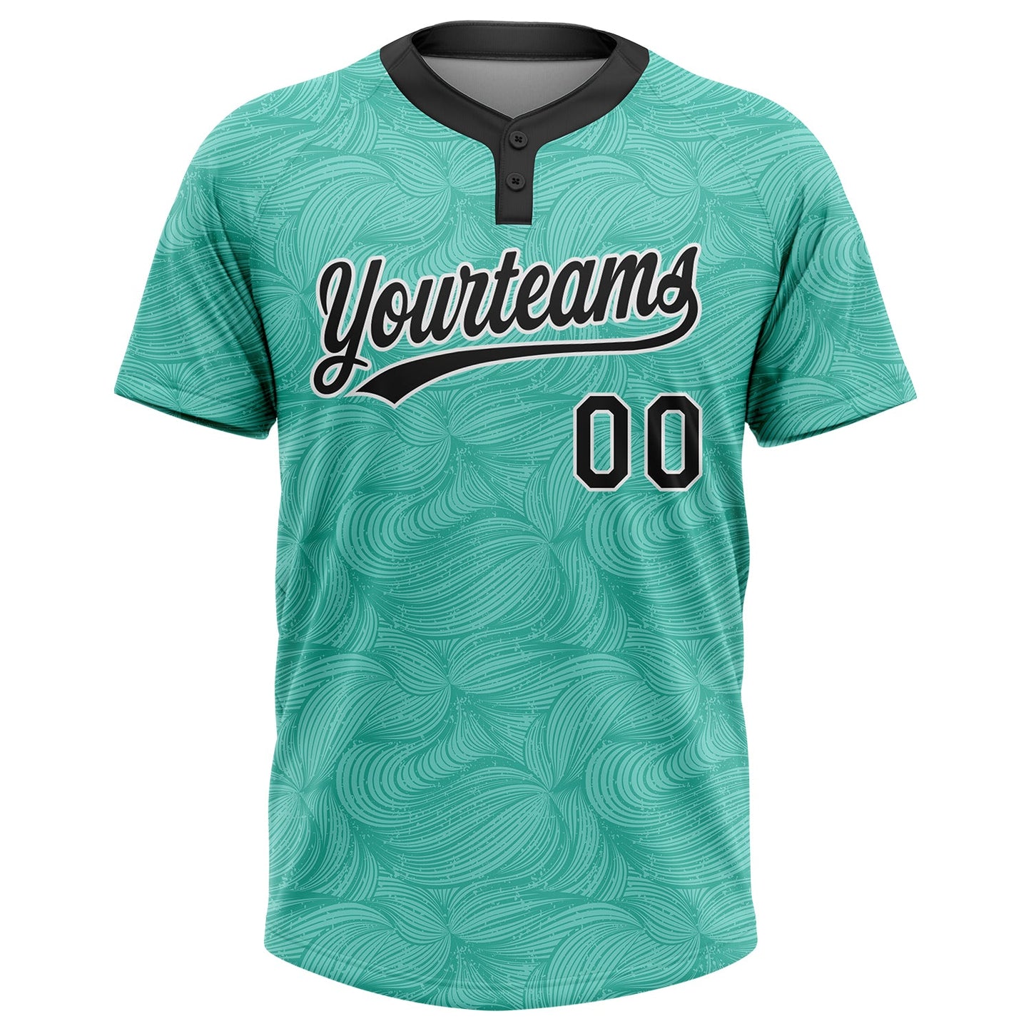 Custom Teal Black-White 3D Pattern Two-Button Unisex Softball Jersey Limited