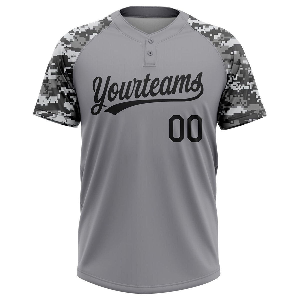 Custom Gray Black-Camo 3D Pattern Two-Button Unisex Softball Jersey Limited