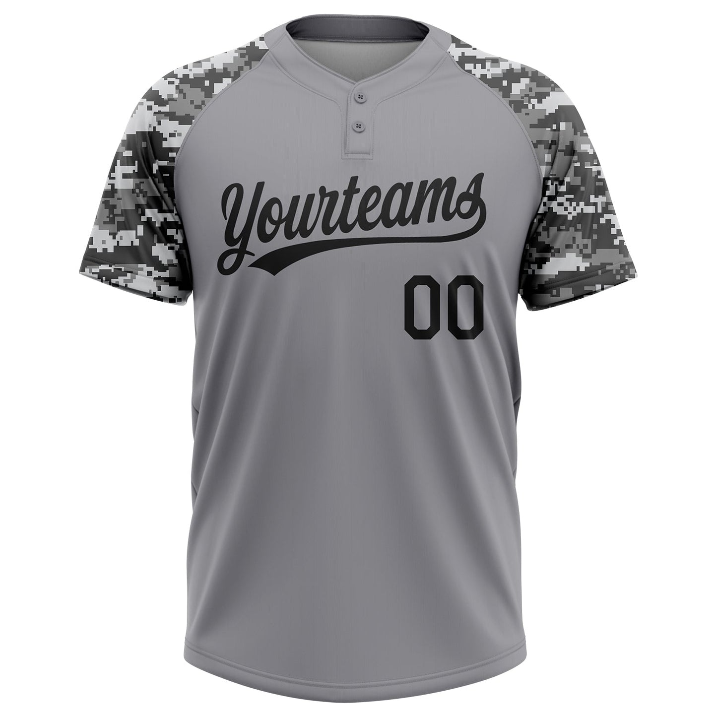 Custom Gray Black-Camo 3D Pattern Two-Button Unisex Softball Jersey Limited