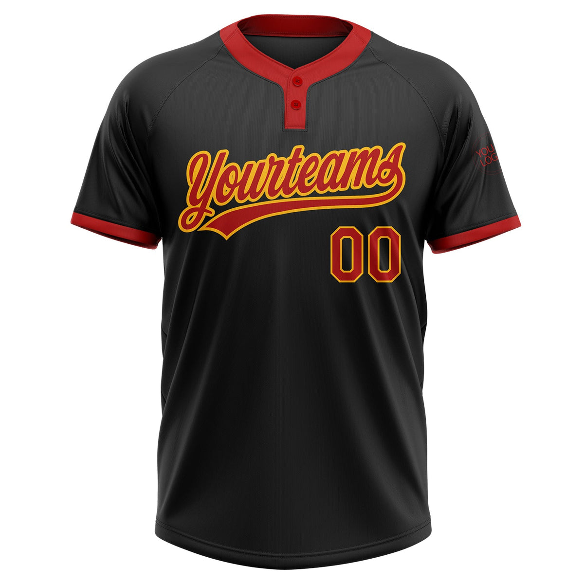 Custom Black Red-Gold Two-Button Unisex Softball Jersey Limited