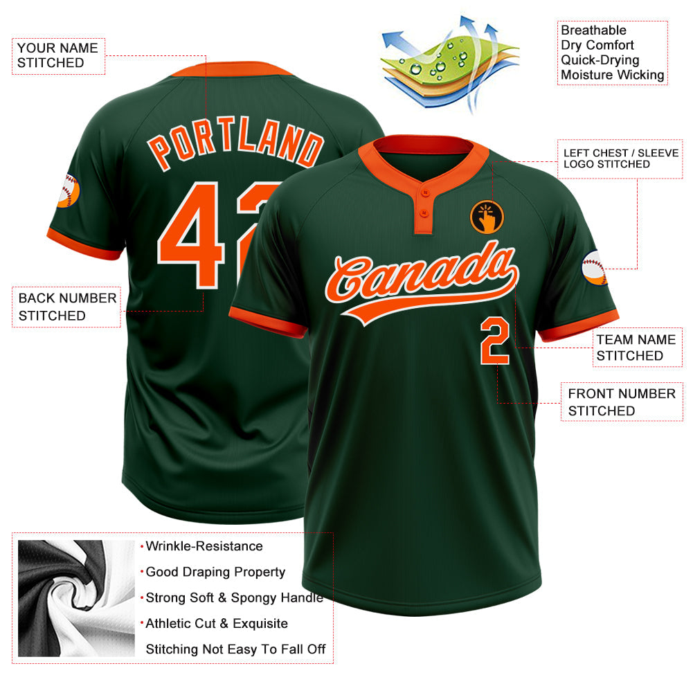Custom Green Orange-White Two-Button Unisex Softball Jersey Limited