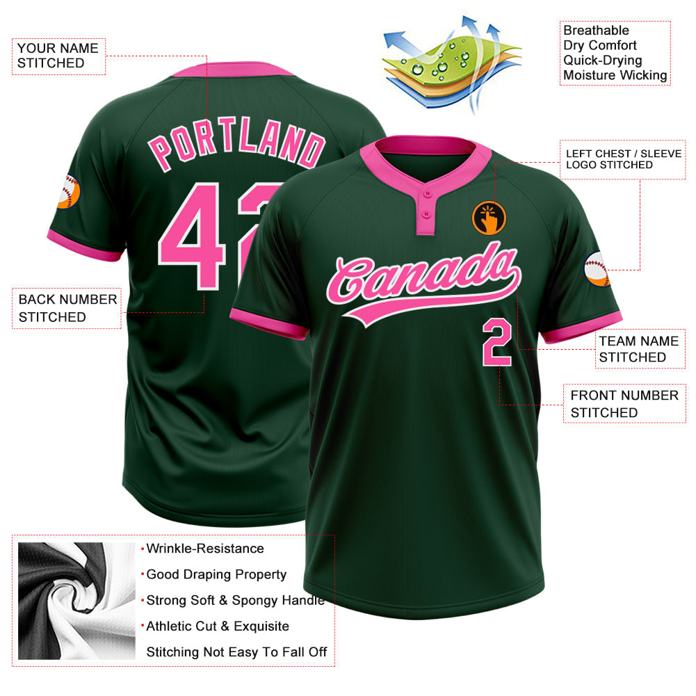 Custom Green Pink-White Two-Button Unisex Softball Jersey Limited