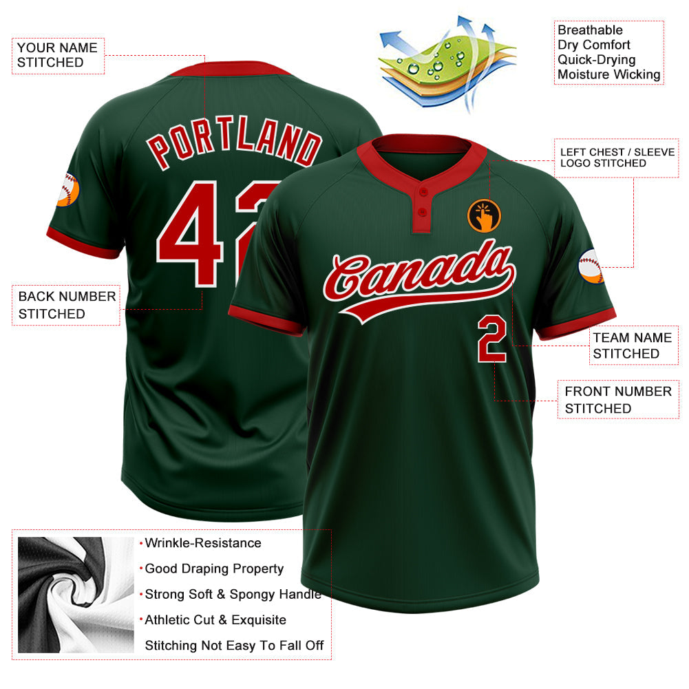 Custom Green Red-White Two-Button Unisex Softball Jersey Limited