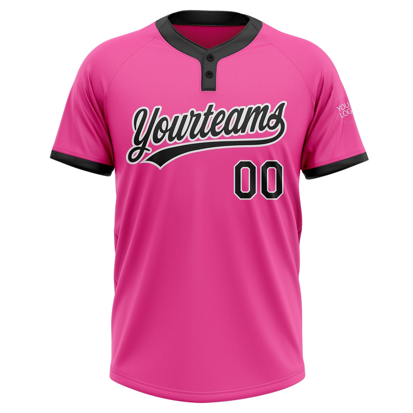 Custom Pink Black-White Two-Button Unisex Softball Jersey Limited