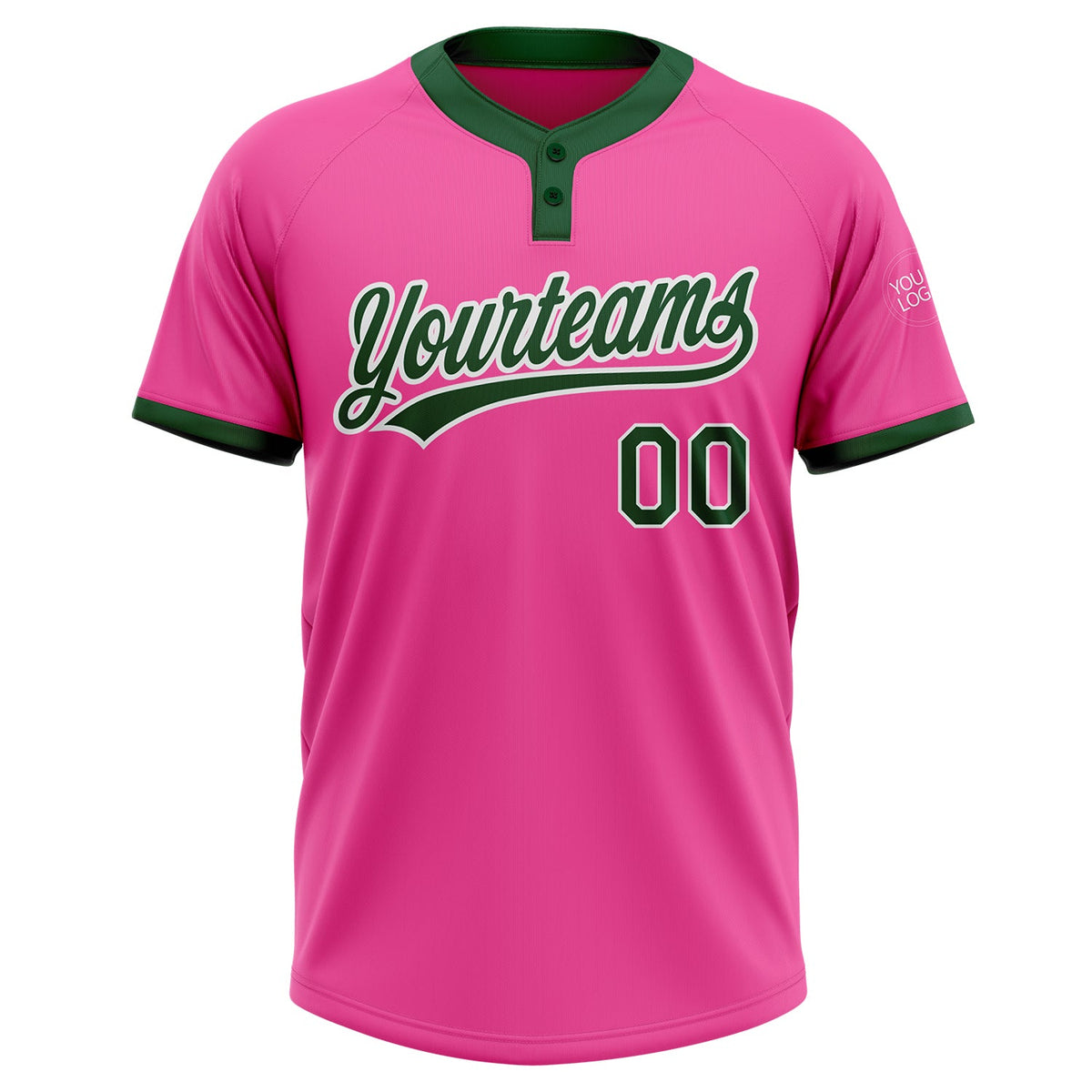 Custom Pink Green-White Two-Button Unisex Softball Jersey Limited