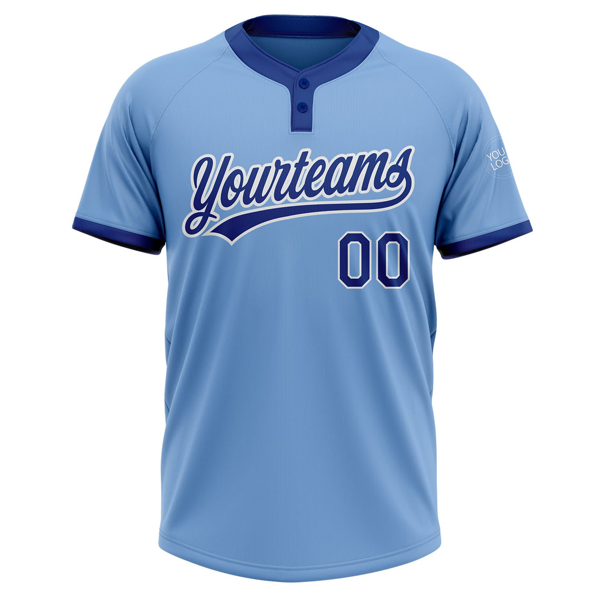 Custom Light Blue Royal-White Two-Button Unisex Softball Jersey Limited