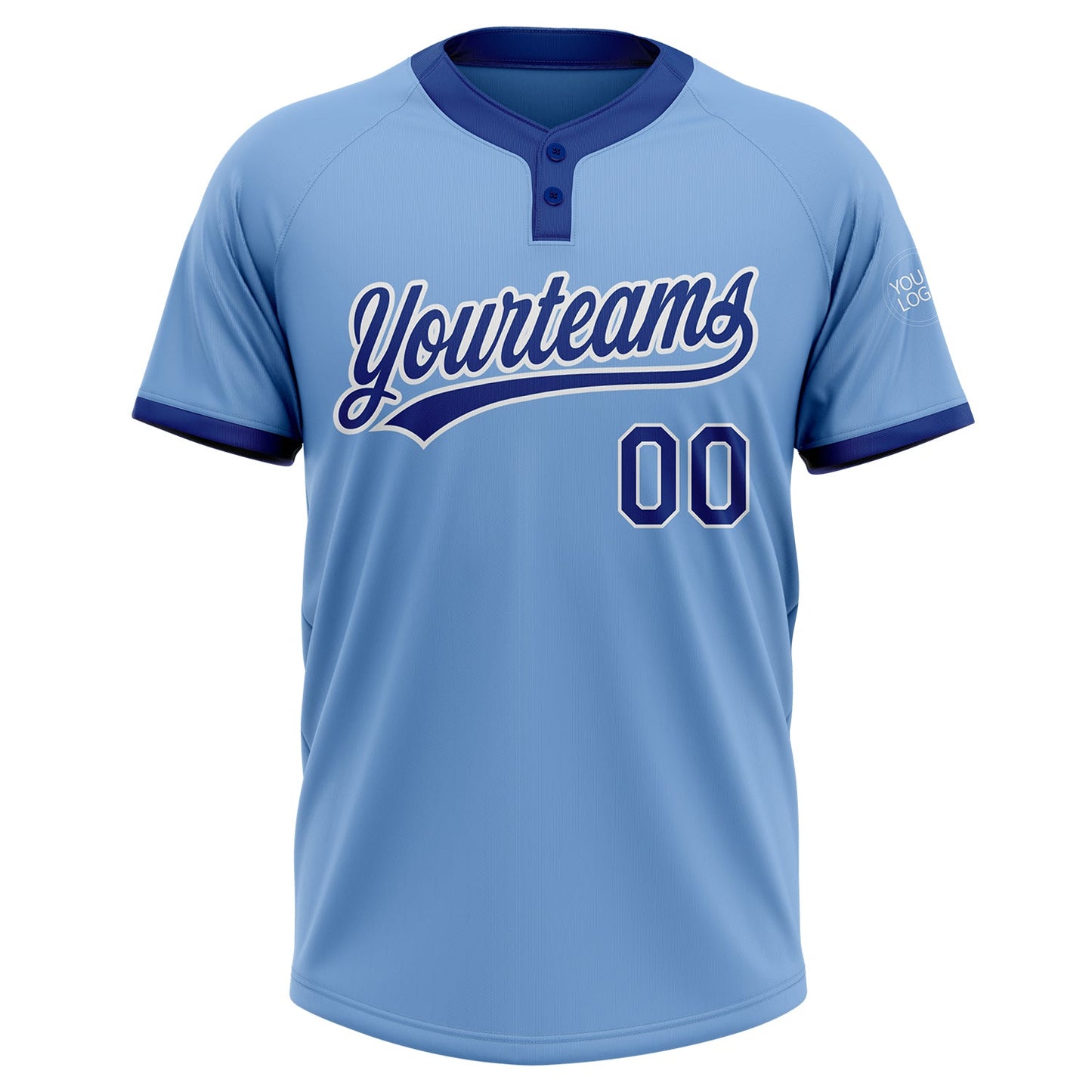 Custom Light Blue Royal-White Two-Button Unisex Softball Jersey Limited