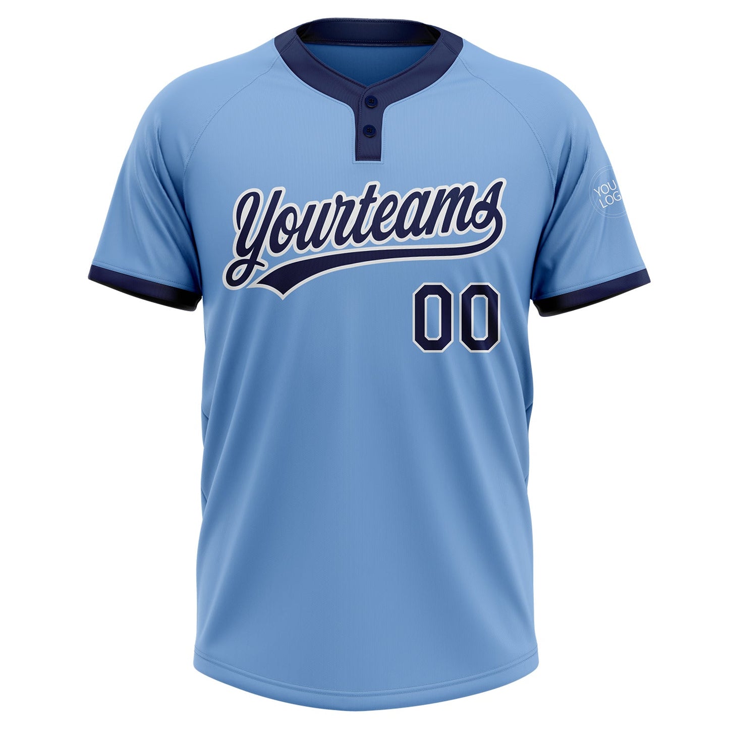 Custom Light Blue Navy-White Two-Button Unisex Softball Jersey Limited