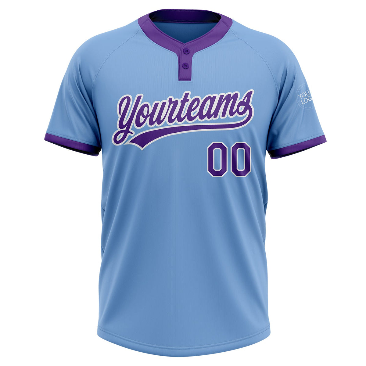 Custom Light Blue Purple-White Two-Button Unisex Softball Jersey Limited