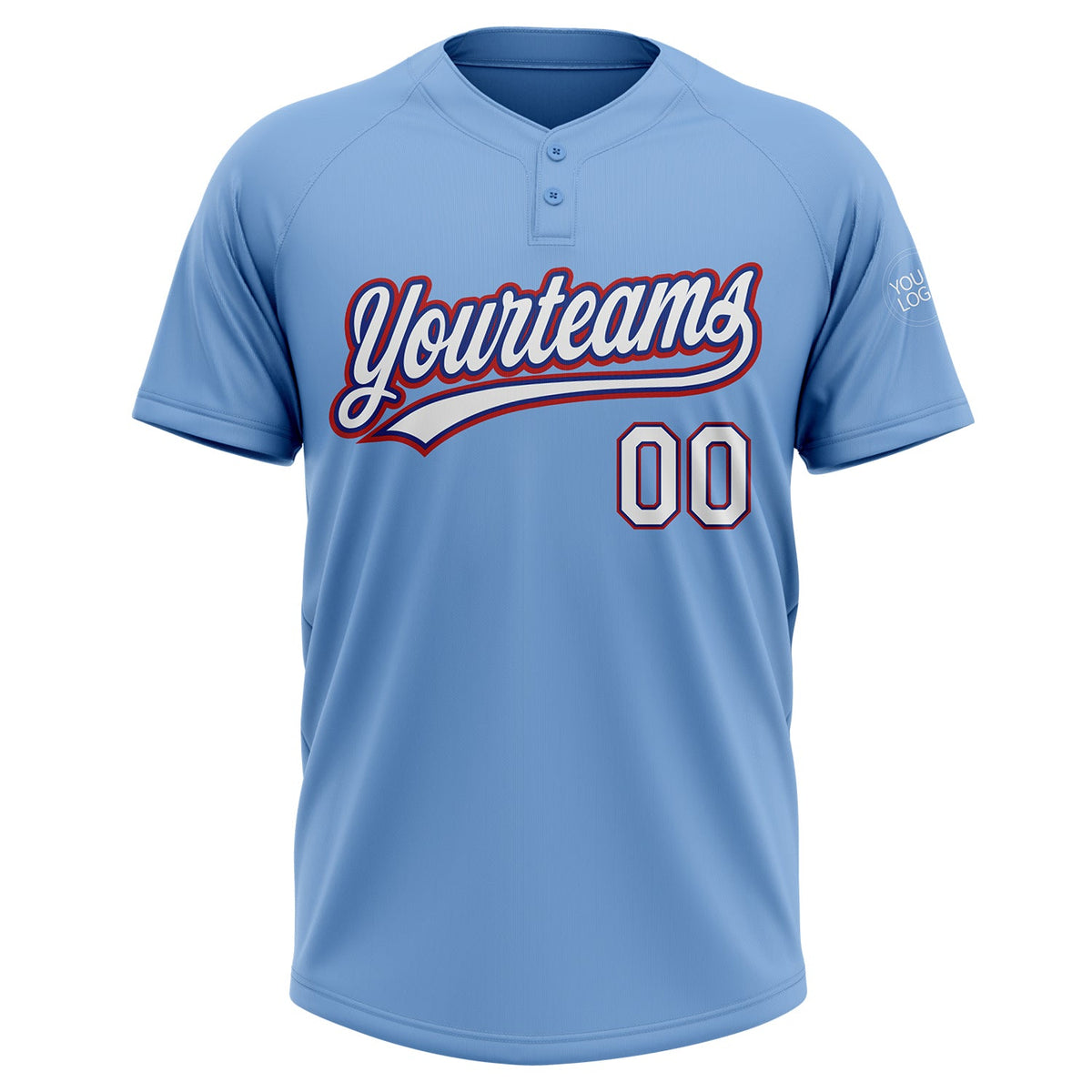 Custom Light Blue White Royal-Red Two-Button Unisex Softball Jersey Limited