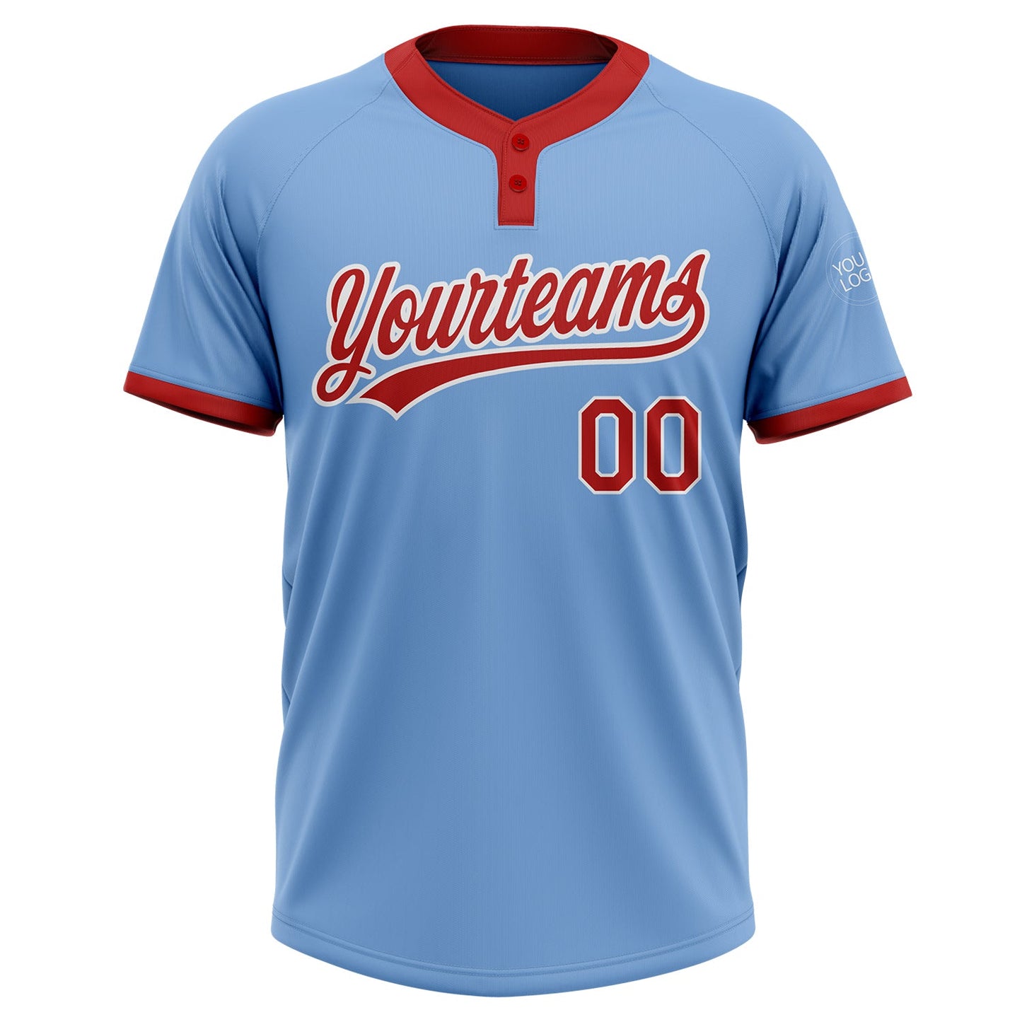 Custom Light Blue Red-White Two-Button Unisex Softball Jersey Limited