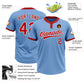 Custom Light Blue Red-White Two-Button Unisex Softball Jersey Limited