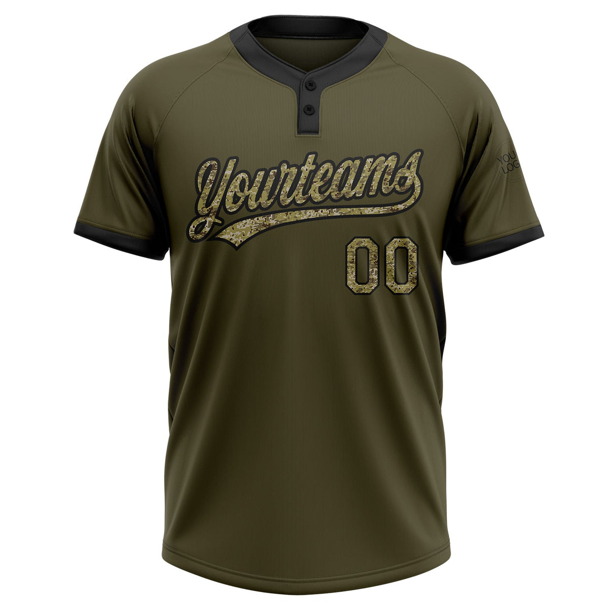 Custom Olive Camo-Black Salute To Service Two-Button Unisex Softball Jersey Limited