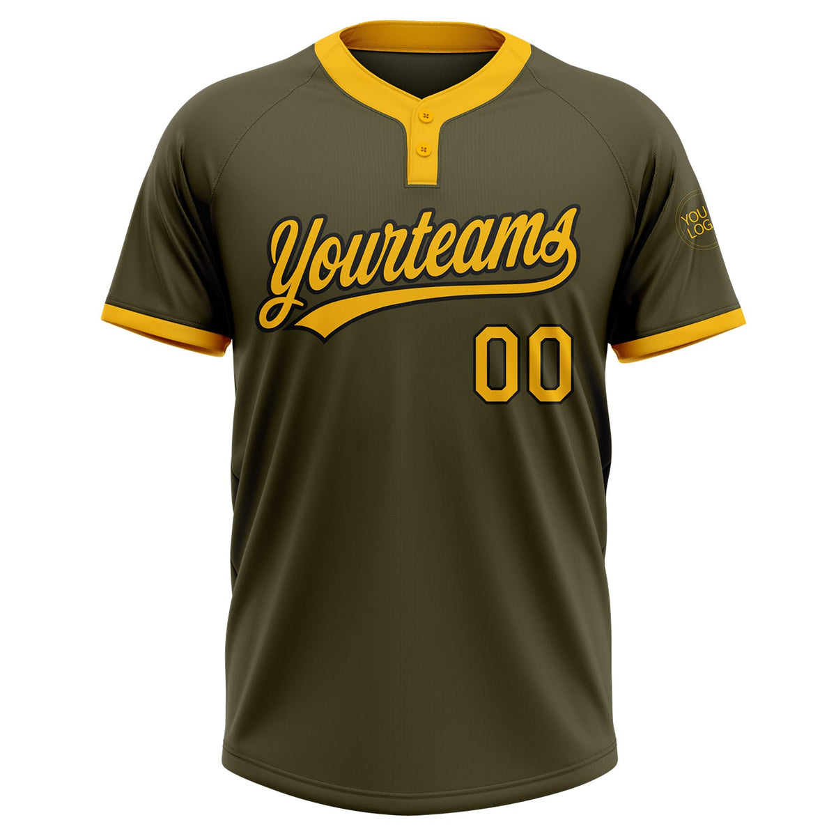 Custom Olive Gold-Black Salute To Service Two-Button Unisex Softball Jersey Limited