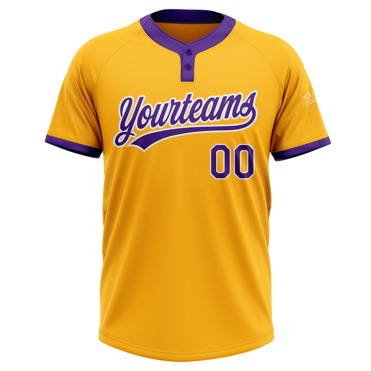Custom Gold Purple-White Two-Button Unisex Softball Jersey Limited