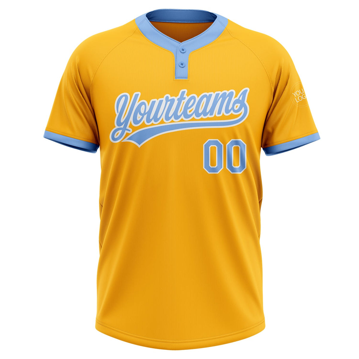Custom Gold Light Blue-White Two-Button Unisex Softball Jersey Limited
