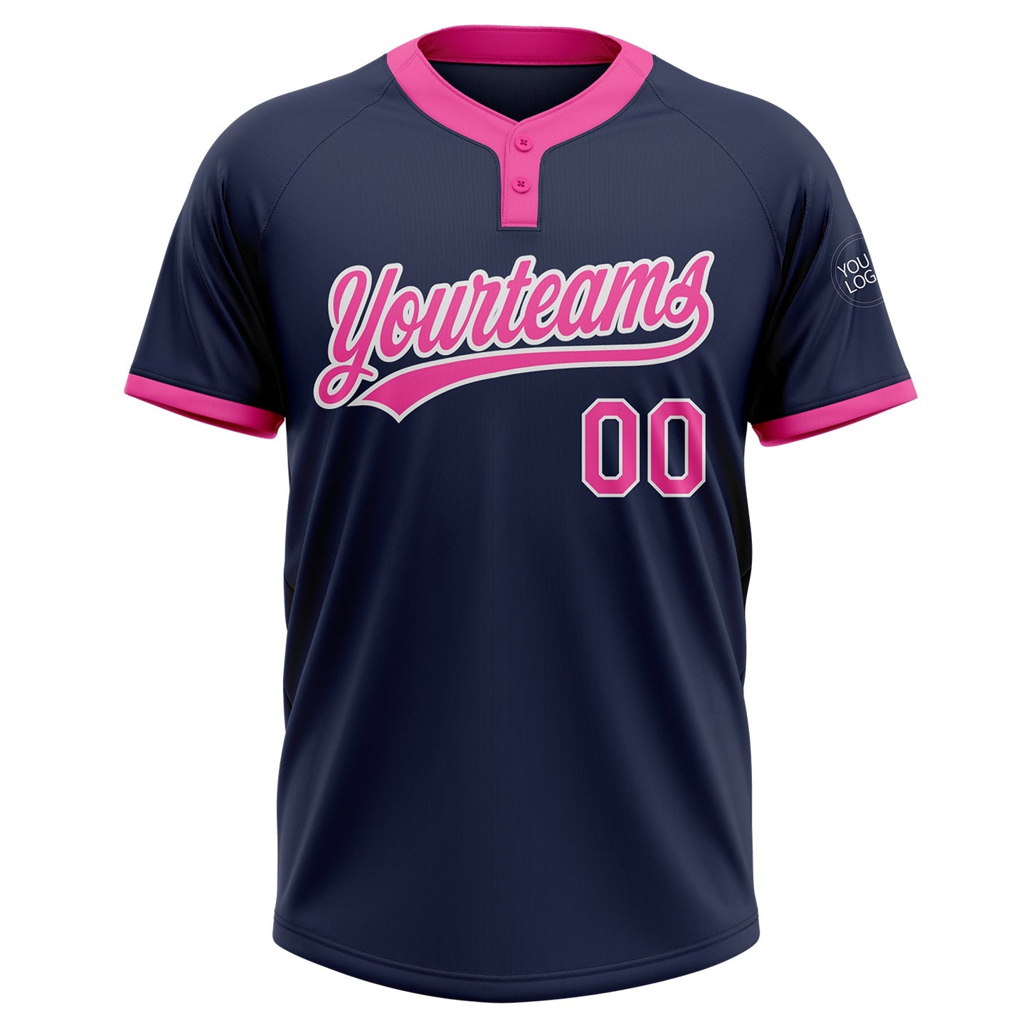 Custom Navy Pink-White Two-Button Unisex Softball Jersey Limited