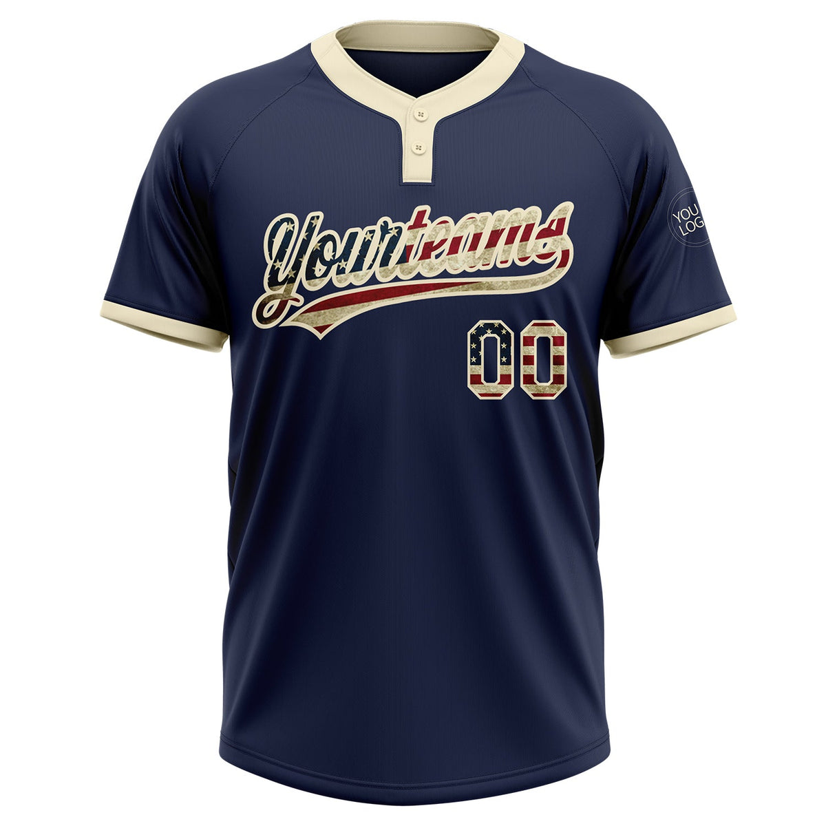 Custom Navy Vintage USA Flag-Cream Two-Button Unisex Softball Jersey Limited