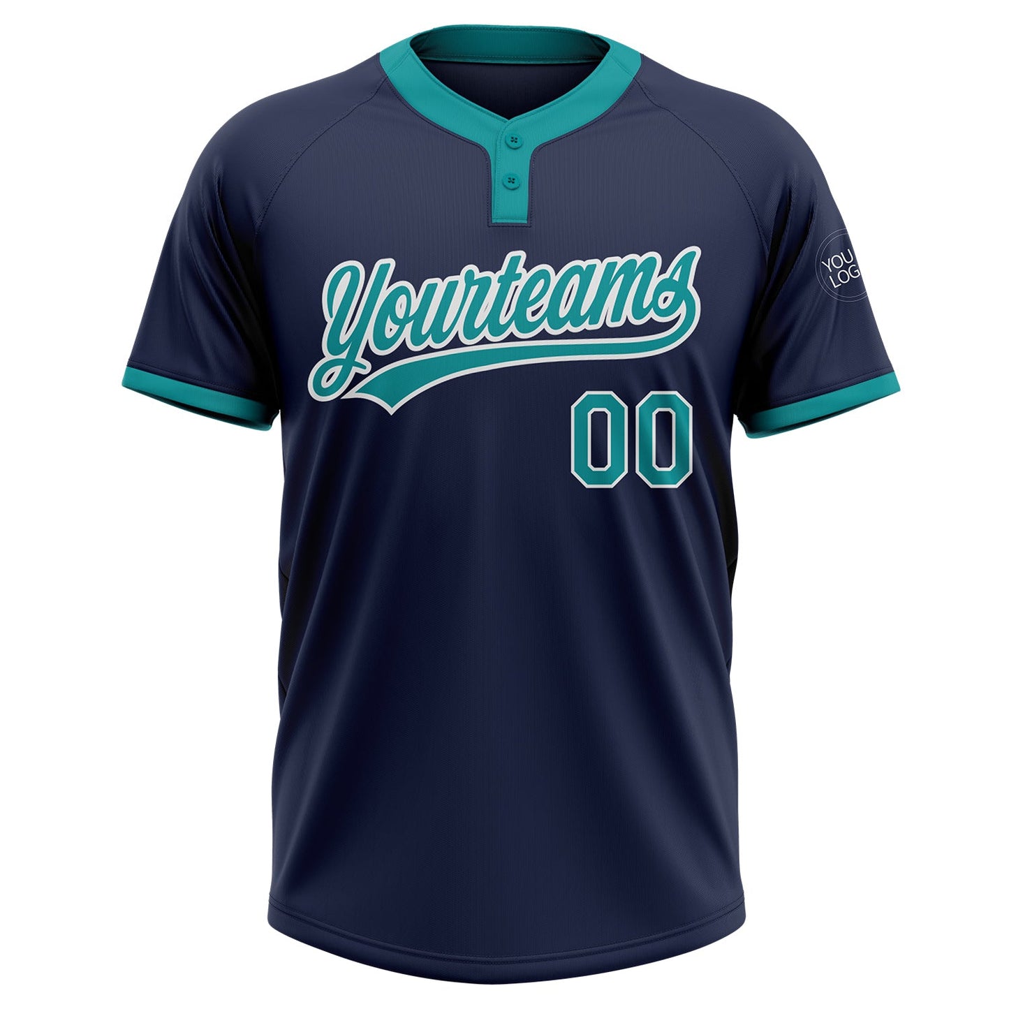 Custom Navy Teal-White Two-Button Unisex Softball Jersey Limited