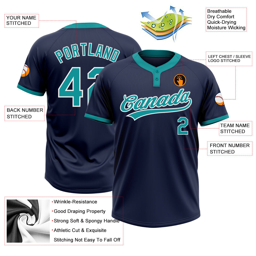 Custom Navy Teal-White Two-Button Unisex Softball Jersey Limited