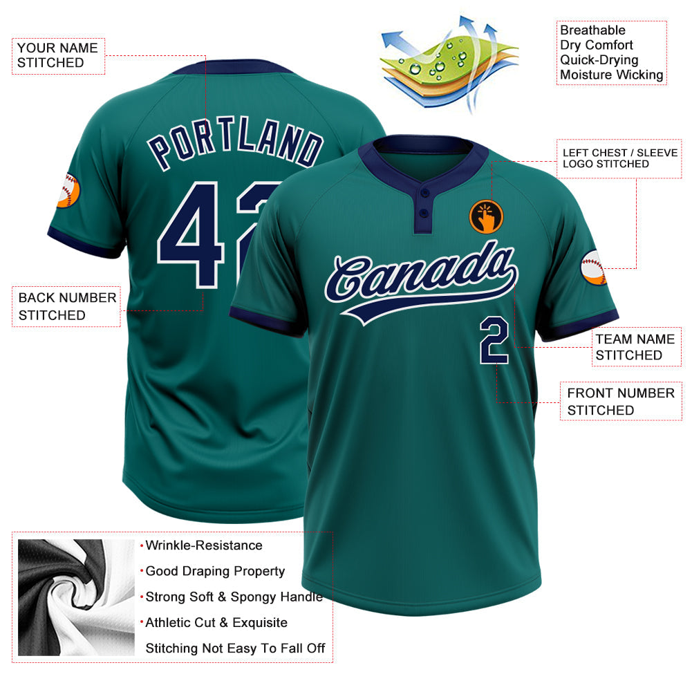 Custom Teal Navy-White Two-Button Unisex Softball Jersey Limited