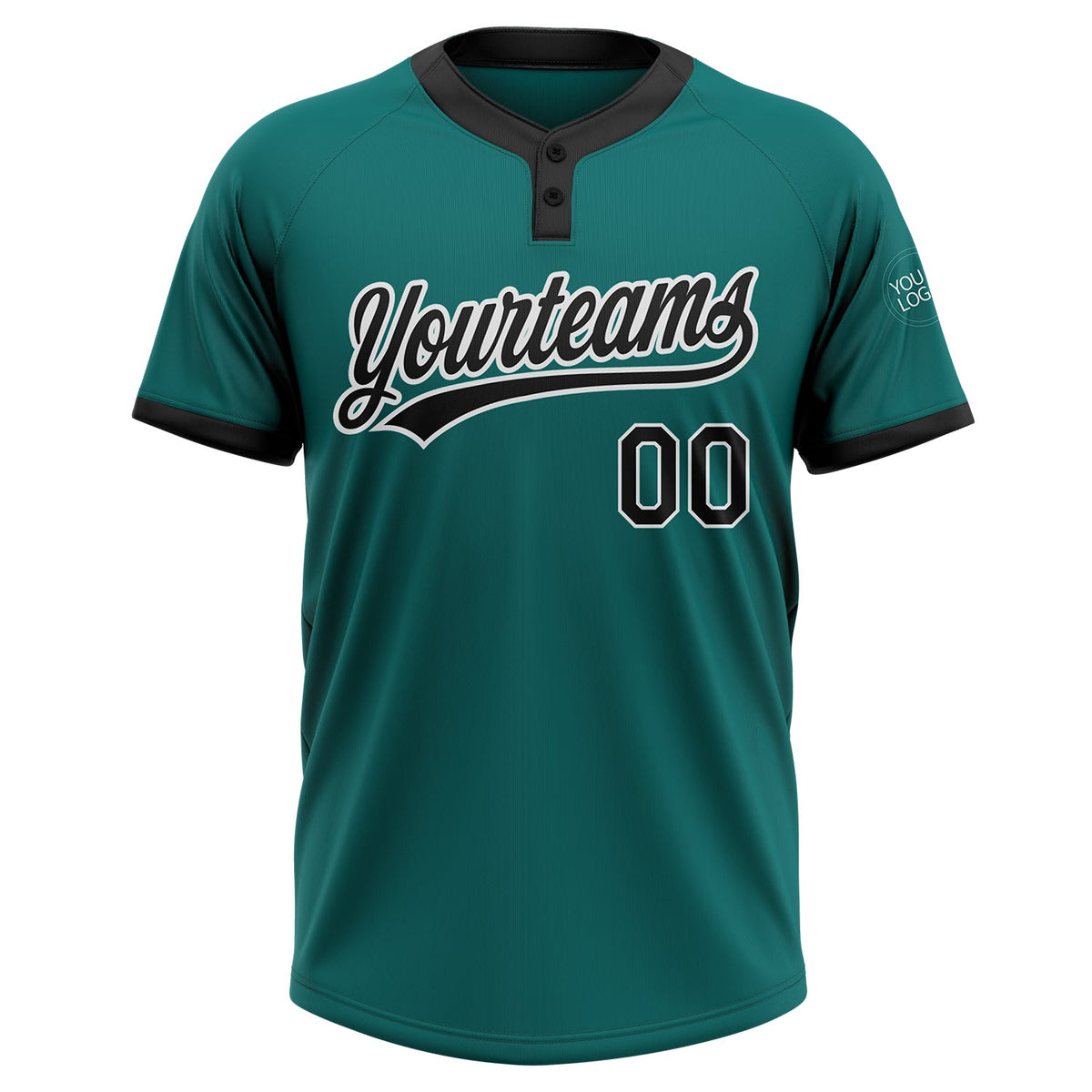 Custom Teal Black-White Two-Button Unisex Softball Jersey Limited