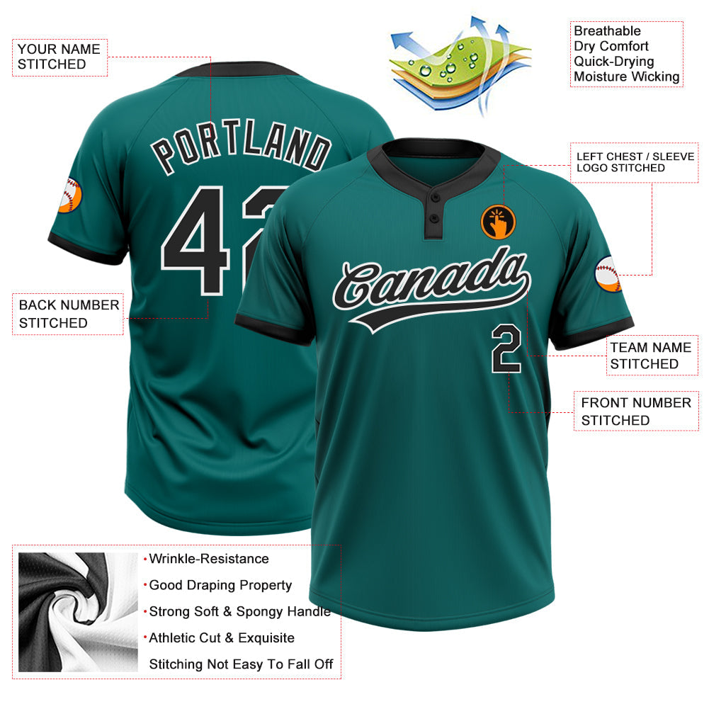 Custom Teal Black-White Two-Button Unisex Softball Jersey Limited